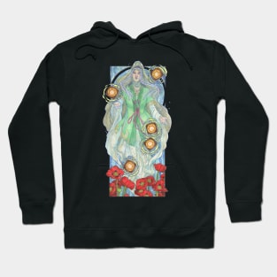 Lady of August with Peridot and Poppies Floating Obon Lanterns Water Goddess Mucha Inspired Birthstone Series Hoodie